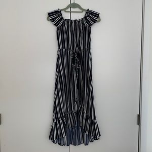 Off the shoulder dress blue and white summer dress